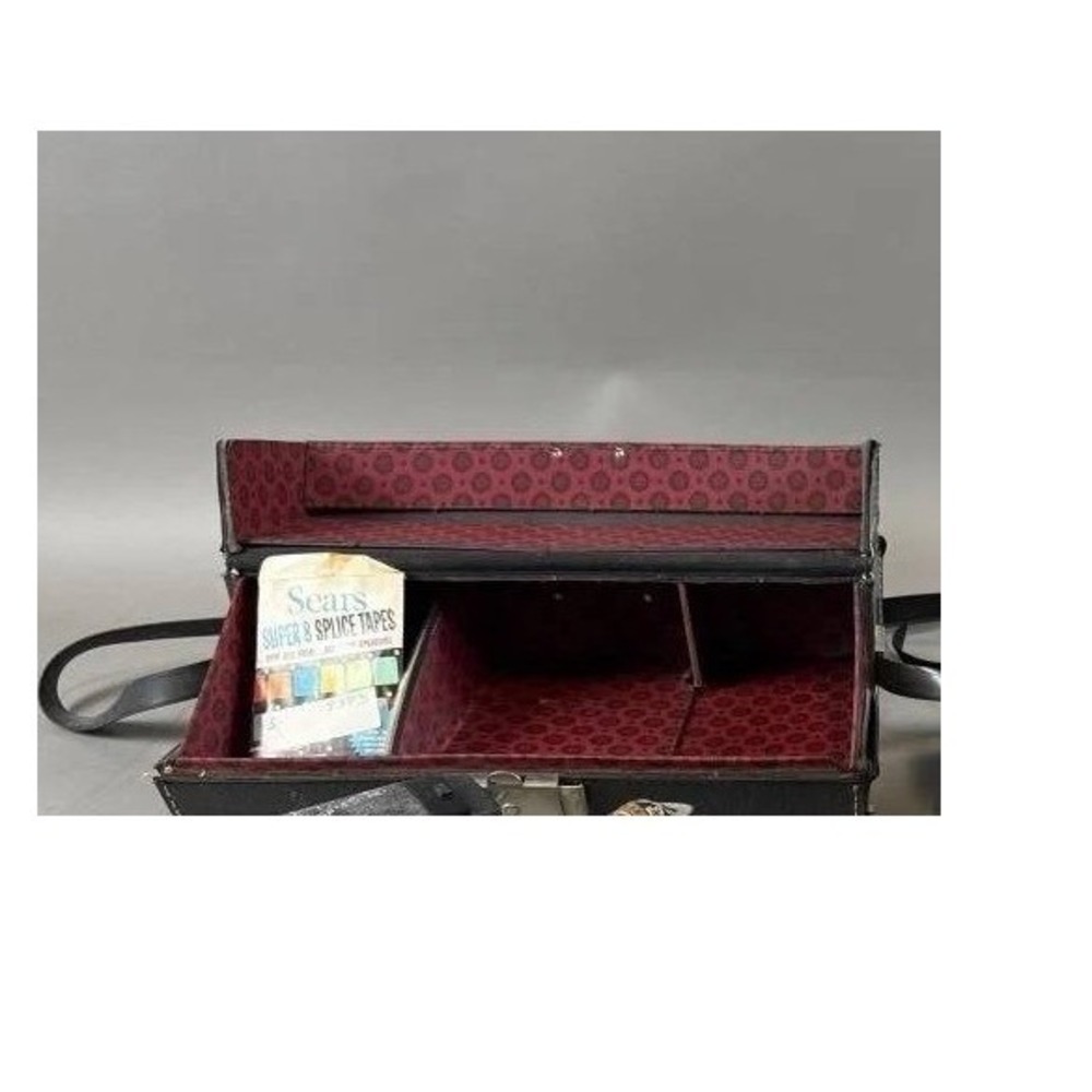 Vintage Black Hard Shell Camera Case Gadget Bag Red Geometric‎ Pattern Lining